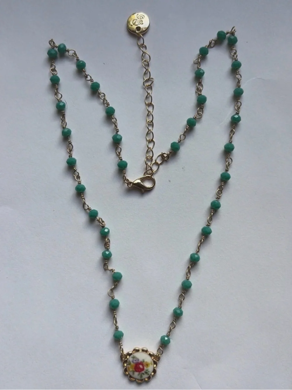 Vintage Style Turquoise Color Beaded Floral Charm Necklace Great to Bundle!